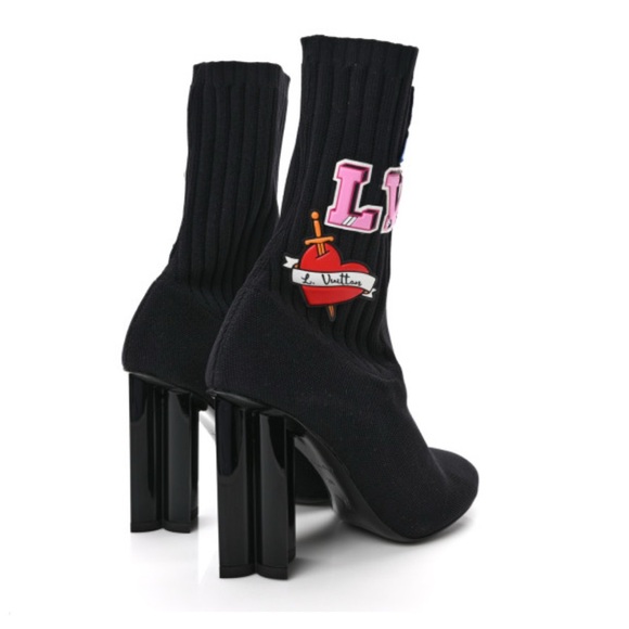 Louis Vuitton Stretch Fabric LV Black Heart Sock Ankle Boots 38 Black - Picture 2 of 4